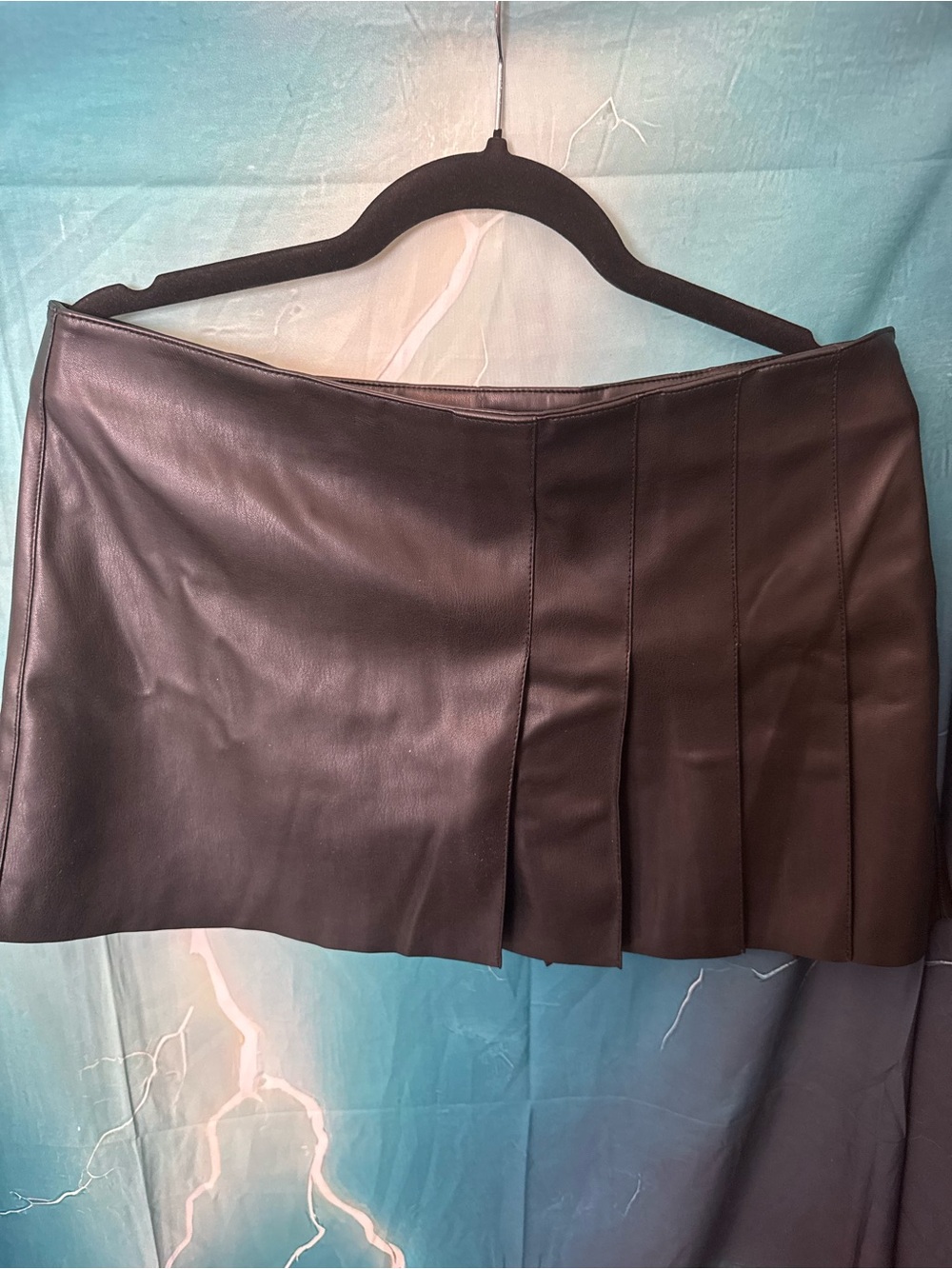 Black Faux Leather Mini Skirt with Pleated Panel